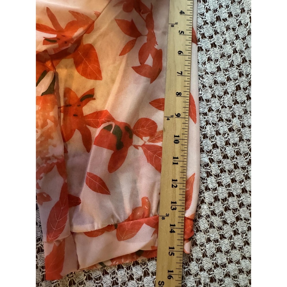 Floral Kimono Cardigan Womens XXL Orange Peach Leaf Print Sheer Open Front Wrap - Picture 3 of 7